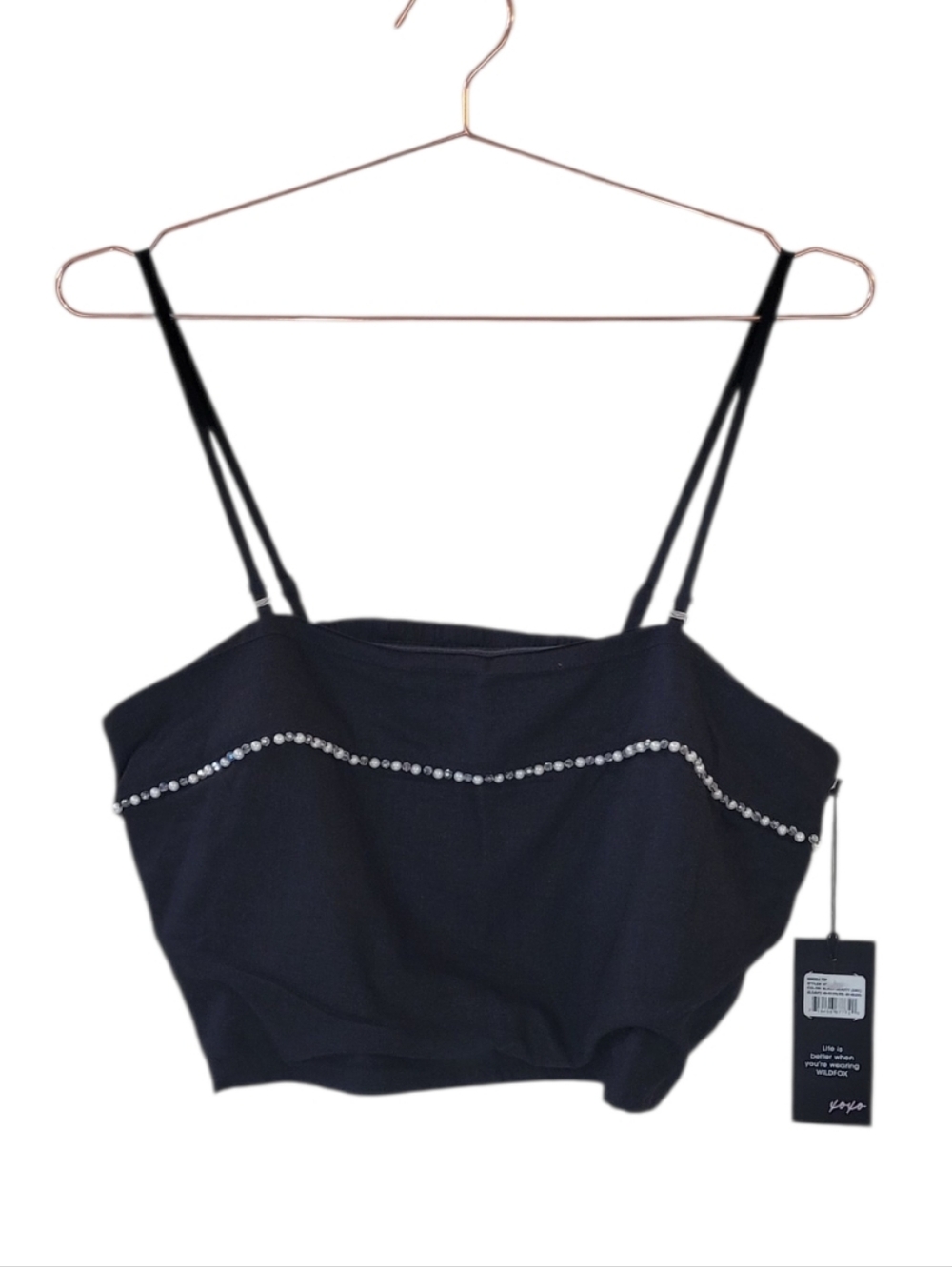 WILDFOX Black Beauty Linen Blend Beaded Odessa Top Size XL